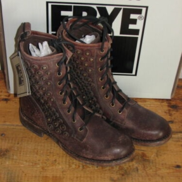 NIB 358.00 FRYE JENNA DISC LACE UP DISTRESSED LEATHER BOOTS - Picture 7 of 7